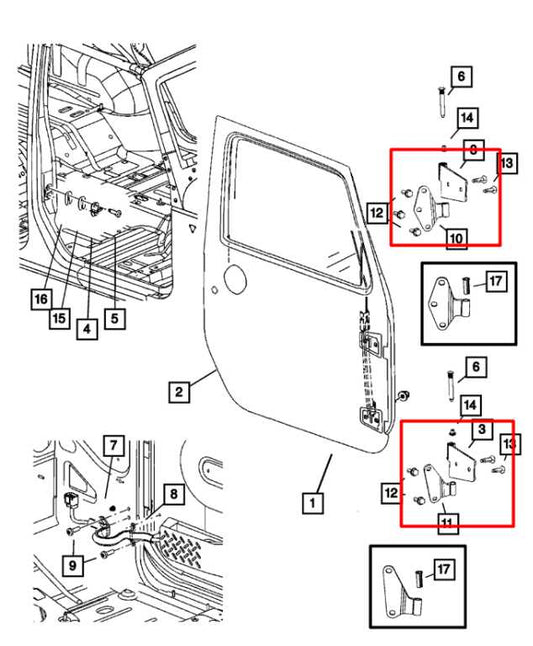 07-18 Jeep Wrangler Front RH Door Hinge Upper and Lower w/ Bolts 55395386AE OEM - Alshned Auto Parts