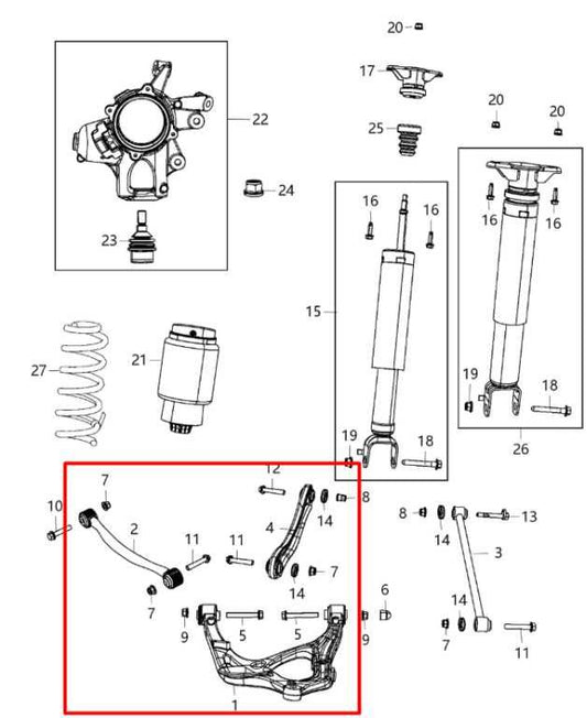 16-22 Jeep Grand Cherokee Summit 5.7L Rear Suspension Right Side Control Arm Set - Alshned Auto Parts