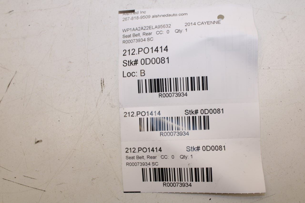 11-18 Porsche Cayenne Platinum Rear RH Left and Center 2nd Row Seat Belt Buckle - Alshned Auto Parts