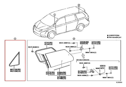 2011-2020 Toyota Sienna LE Front Left Side Door Quarter Vent Fixed Window Glass - Alshned Auto Parts