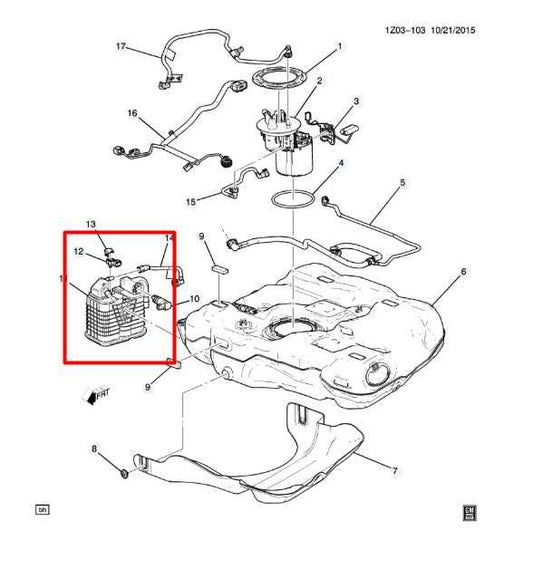 16-17 Chevrolet Malibu LT 1.5L Fuel Vapor Evaporator Emission Canister 22985454 - Alshned Auto Parts