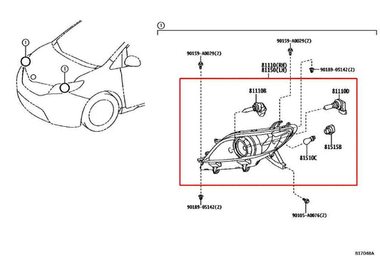 11-20 Toyota Sienna LE 3.5L Front LH Side Headlight Lamp 81150-08030 OEM *ReaD* - Alshned Auto Parts