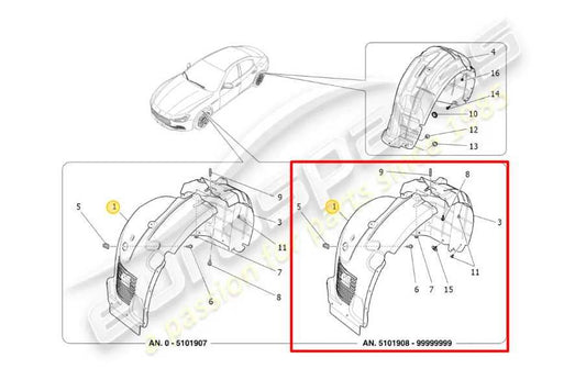 2014-20 Maserati Ghibli Front Left Driver Side Wheel Fender Liner 670005833 OEM - Alshned Auto Parts