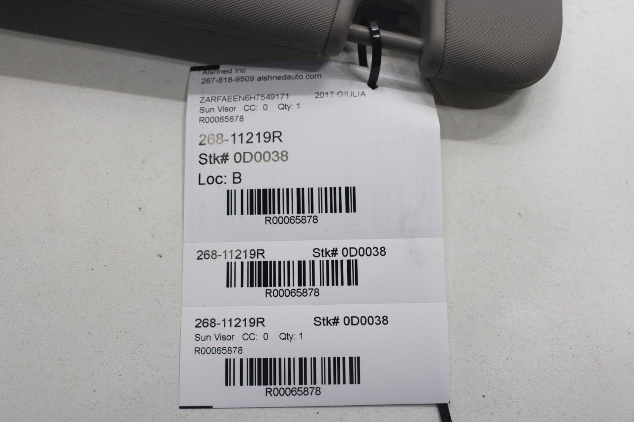 17-22 Alfa Romeo Giulia Ti 2.0L Front Right Side Sun Visor w/ Illuminated Mirror - Alshned Auto Parts