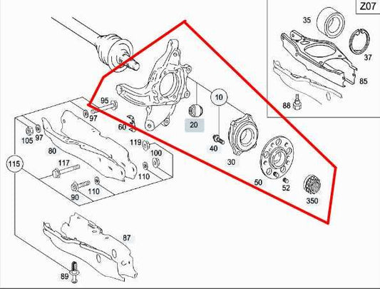 07-11 Mercedes-Benz S550 AWD Rear RH Side Spindle Knuckle Hub 221-350-22-08 OEM - Alshned Auto Parts