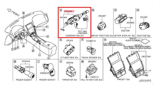 17-20 Infiniti Q60 Luxe Steering Column Turn Signal Wiper Switch 25560-4GA6A OEM - Alshned Auto Parts