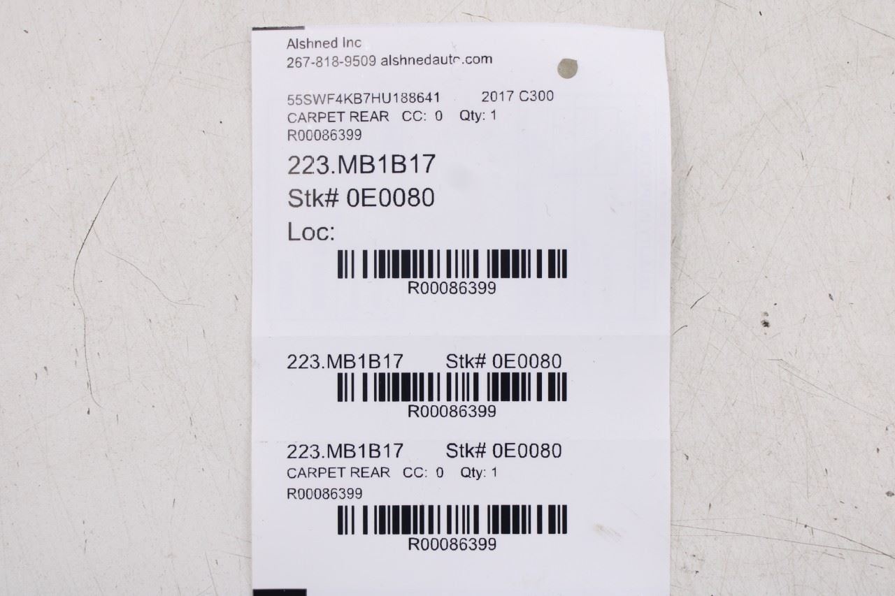 15-21 Mercedes-Benz C300 AWD Rear 2nd Row Floor Carpet Liner 205-680-00-41-9H42 - Alshned Auto Parts