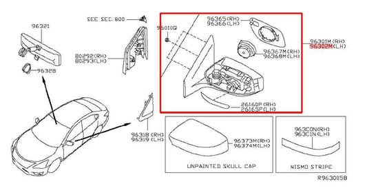 2015-2019 Nissan Sentra S 1.8L Driver Left Side Rear View Mirror 96302-3YU1F OEM - Alshned Auto Parts