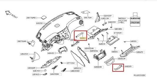 16-20 Infiniti QX60 Dash Center Right Lower Finisher Bezel Trim Set 68411-9NF0A - Alshned Auto Parts