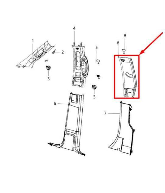 2015-2017 Ram 1500 Rear Left Side C-Pillar Upper Trim Cover Panel 1DX61TRMAA OEM - Alshned Auto Parts