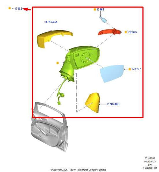 2018-2022 Ford EcoSport Left Driver Side Rear View Mirror GN1Z-17683-R OEM - Alshned Auto Parts
