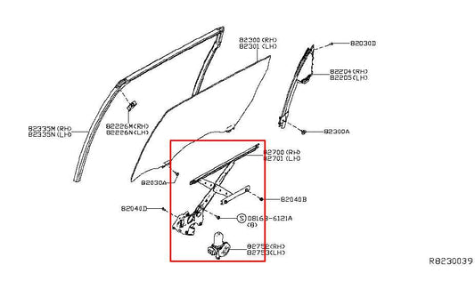 15-24 Nissan Murano Platinum Rear Left Door Window Regulator w Motor 82721-5AA1A - Alshned Auto Parts