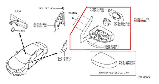 2013-2016 Nissan Sentra S 1.8L Driver Left Side Rear View Mirror 96302-3SG0D OEM - Alshned Auto Parts