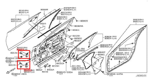 14-23 Infiniti Q50 Luxe Front Left Door Hinge Upper and Lower Set of 2 w/ Bolts - Alshned Auto Parts