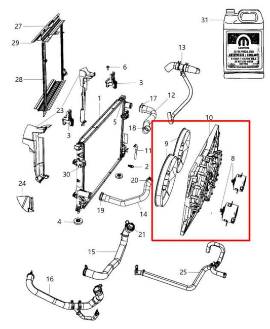 2009-23 Chrysler 300 Touring 2.7L Radiator Cooling Fan Motor Assembly 68050294AC - Alshned Auto Parts