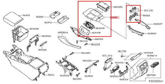 16-20 Infiniti QX60 Center Console Shifter Bezel Trim w/ Cup Holder and Switches - Alshned Auto Parts