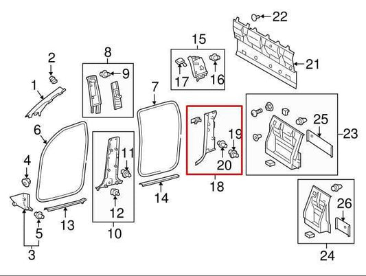 2015-23 Toyota Tacoma Rear Right Lower C-Pillar Trim Cover Panel 62513-04060-C0 - Alshned Auto Parts