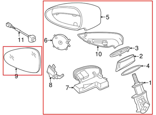 2014-16 Porsche Panamera 4 Passenger Right Side Rear View Mirror 970-731-220-02 - Alshned Auto Parts