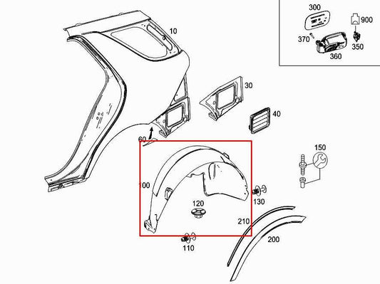 12-15 Mercedes-Benz ML350 Rear Left Wheelhouse Liner Splash Shield 166-884-13-22 - Alshned Auto Parts