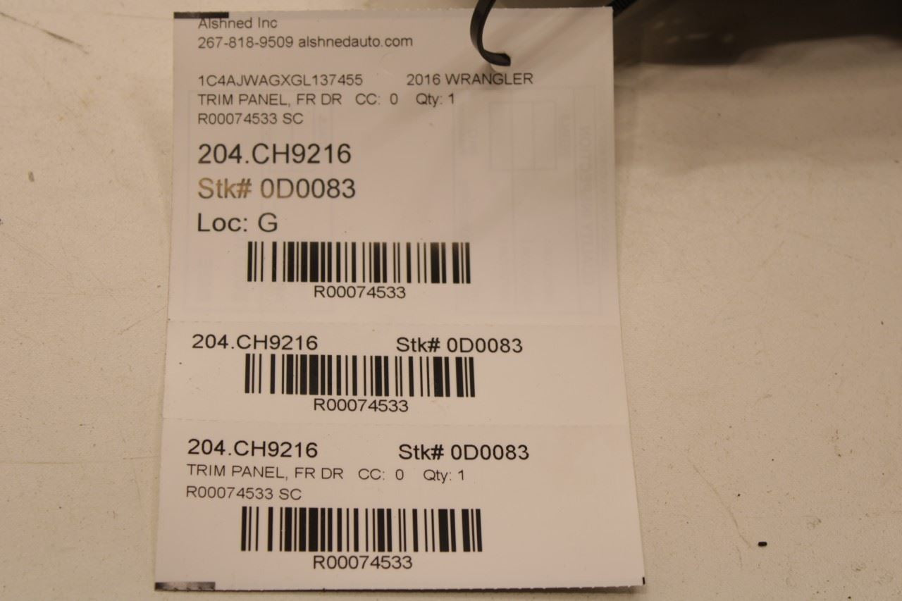 2011-2017 Jeep Wrangler Sport 2dr Front Left Driver Door Trim Panel 1QJ37DX9AG - Alshned Auto Parts