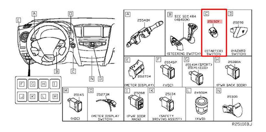 14-19 Nissan Rogue SV Engine Ignition Switch Button w/ Key Fob 251504BJ0A *ReaD* - Alshned Auto Parts