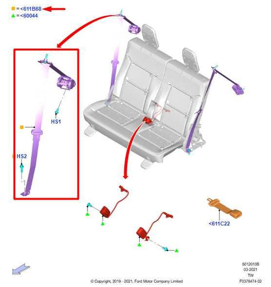 2020-2025 Ford Explorer Rear RH 3rd Row Seat Belt Retractor LB5B-S613B84-AG OEM - Alshned Auto Parts
