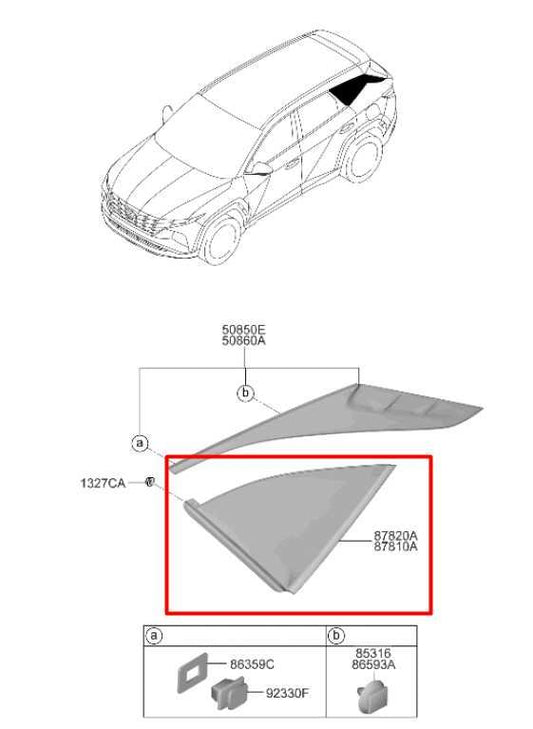 2022-2025 Hyundai Tucson SEL Rear Right Side Quarter Window Glass 87820-N9010 - Alshned Auto Parts