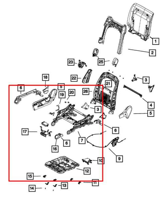 14-21 Jeep Grand Cherokee Front RH Power Seat Lower Frame w/ Cushion 68175313AC - Alshned Auto Parts