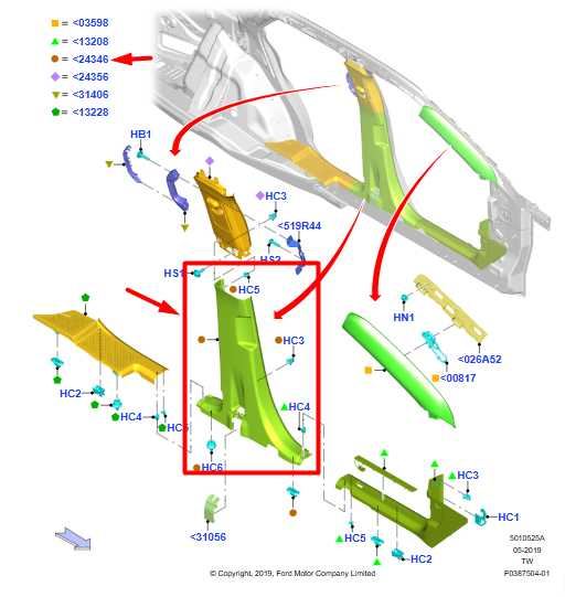 2020-24 Ford Explorer Left Side Lower B-Pillar Cover Trim Panel LB5B-S243A53-PC - Alshned Auto Parts