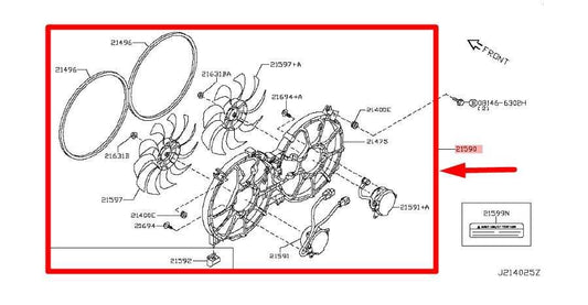 08-14 Nissan Murano SL 3.5L Dual Radiator Cooling Fan Motor Assy 21481-1AA0A OEM - Alshned Auto Parts