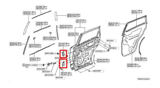 2015-20 Infiniti QX60 Rear Left Door Hinge Upper and Lower Pair 82401-9AM0A OEM - Alshned Auto Parts