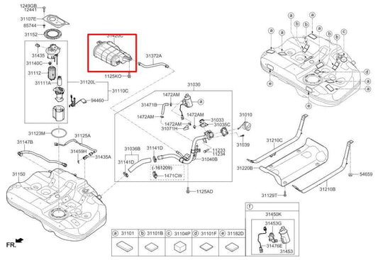 15-19 Hyundai Sonata SE 2.4L Fuel Vapor Evaporator Emission Canister 31420-C2500 - Alshned Auto Parts