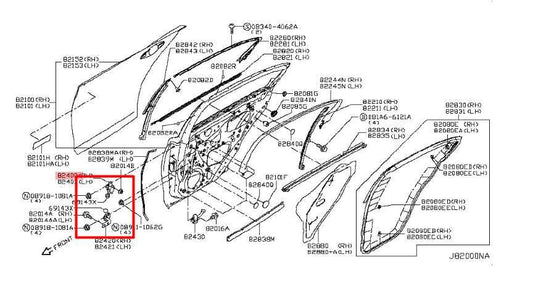 14-23 Infiniti Q50 Luxe Rear RH and LH Door Hinge Upper and Lower Set 824004GA0A - Alshned Auto Parts