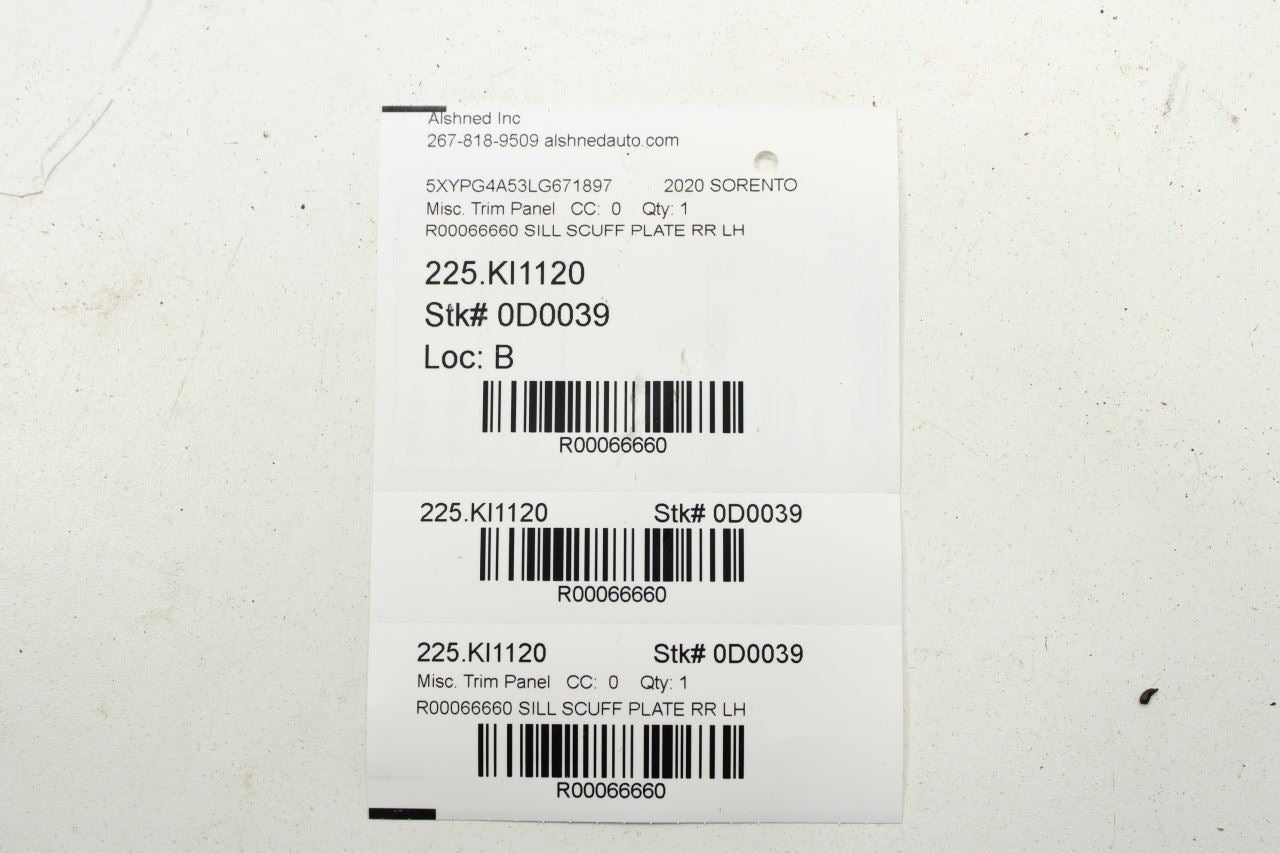 2016-20 Kia Sorento LX Rear Left Driver Side Door Sill Scuff Plate 85877-C6000WK - Alshned Auto Parts