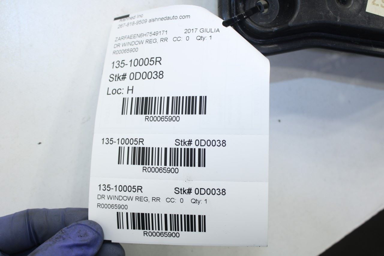 2017-19 Alfa Romeo Giulia Ti RR RH Door Window Regulator w/ Carrier 00505514910 - Alshned Auto Parts