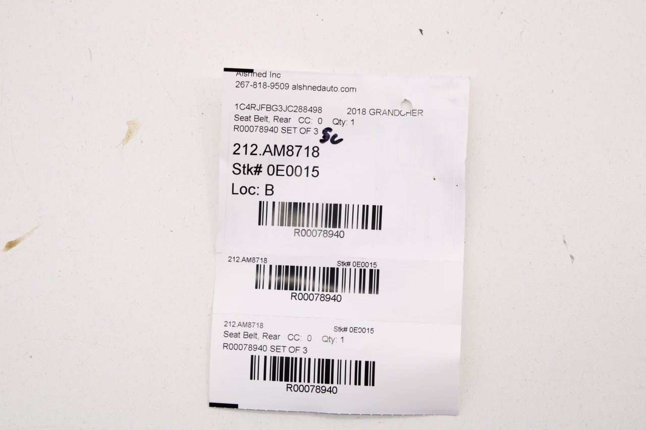 11-18 Jeep Grand Cherokee 4WD Rear RH LH and Center 2nd Row Seat Belt Buckle Set - Alshned Auto Parts