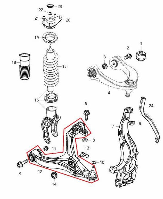 2016-22 Jeep Grand Cherokee Overland 4x4 Front Left Lower Control Arm 04877717AB - Alshned Auto Parts