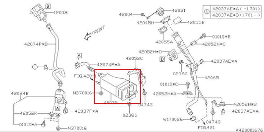 17-21 Subaru Impreza 2.0L AWD Fuel Vapor Evaporator Emission Canister 42035FL01A - Alshned Auto Parts