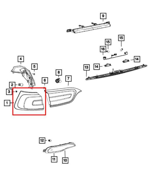 2014-18 Jeep Cherokee Latitude Rear Driver Left Side Tail Light Lamp 68102907AE - Alshned Auto Parts