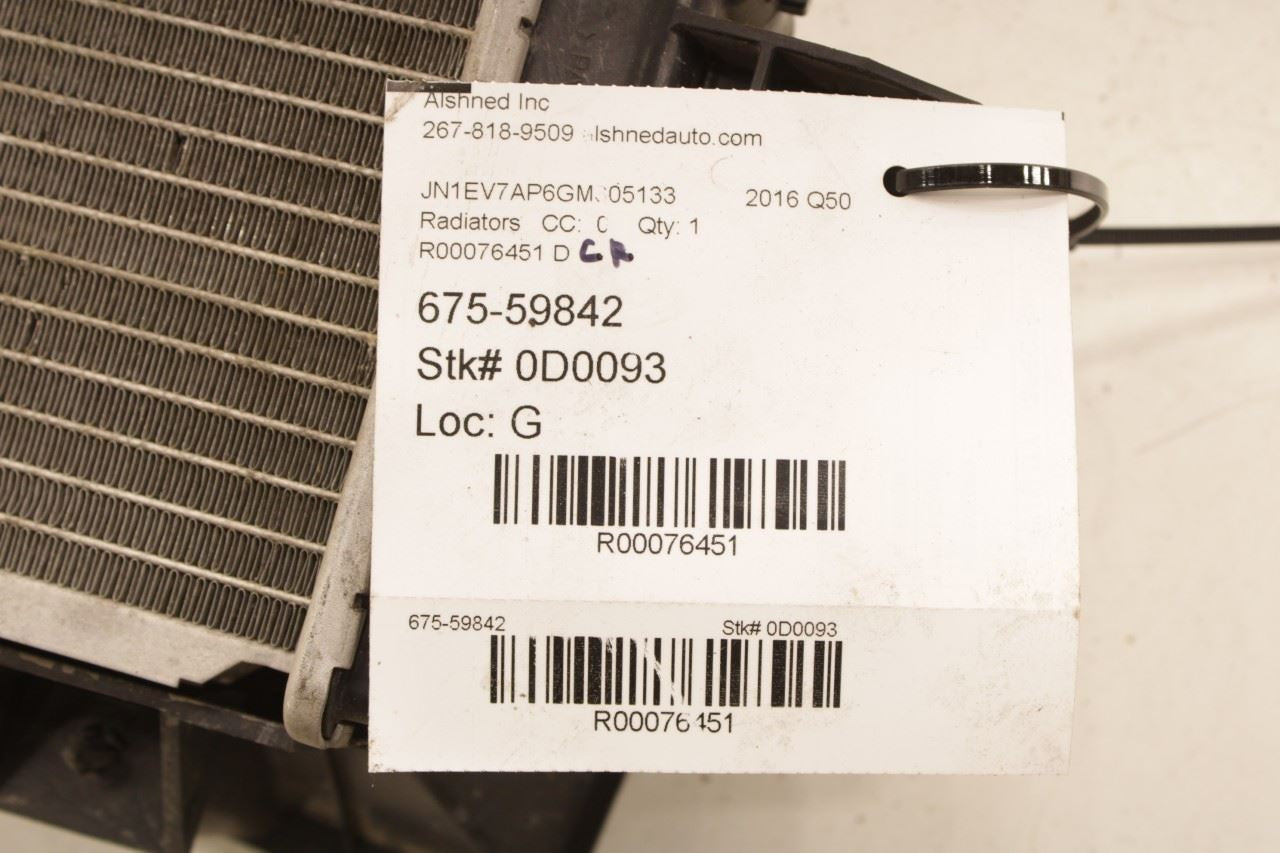 16-24 Infiniti Q50 Premium 3.0L Auxiliary Sub Radiator 21457-5CA5A *ReaD - Alshned Auto Parts