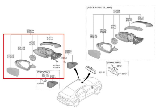 2019-23 Kia Forte LXS 2.0L FWD Driver Left Side Rear View Mirror 87610M7000 OEM - Alshned Auto Parts