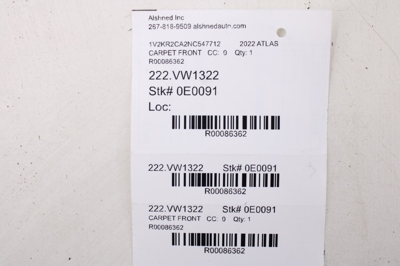 18-23 Volkswagen Atlas SE 3.6L AWD Front Right and Left Side Floor Carpet Liner - Alshned Auto Parts