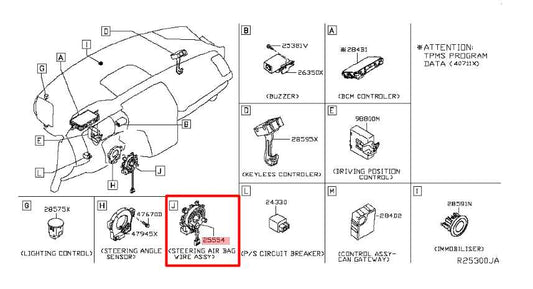 2015-19 Nissan Murano Platinum 3.5L AWD Steering Wheel Clock Spring 25554-3JA1B - Alshned Auto Parts