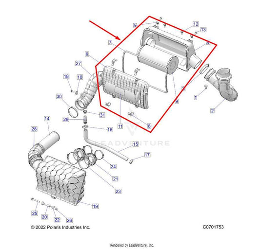 2020-2023 Polaris RZR XP 1000 Airbox Filter Housing Assembly 1240747 OEM - Alshned Auto Parts