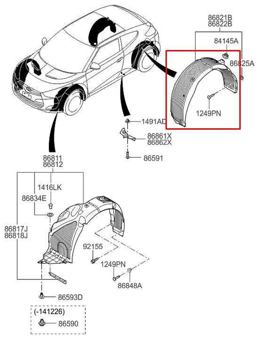 2011-2017 Hyundai Veloster Turbo Rear Left Side Wheelhouse Liner Splash Shield - Alshned Auto Parts