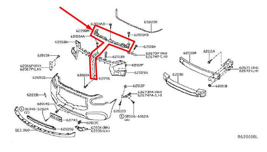 14-20 Infiniti QX60 Radiator Core Support Upper Tie Bar w/ Stay Retainer Bracket - Alshned Auto Parts