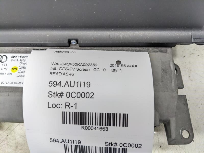 18-19 Audi S5 8.25" GPS Radio Display Screen 8W1-919-605 OEM *ReaD**AS IS** - Alshned Auto Parts