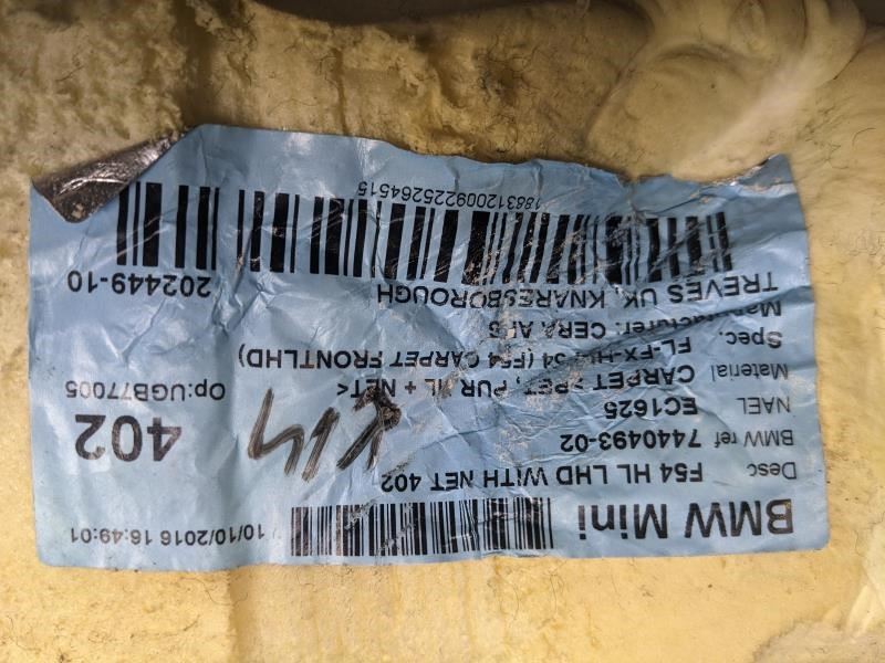 2017 Mini Cooper Clubman Front Floor Trim Carpet Cover 51477392165 OEM - Alshned Auto Parts