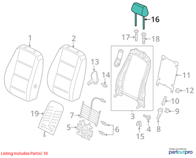 14-18 Volkswagen Passat FR RH/LH Seat Headrest Leather 561-881-901-C-K84 *ReaD* - Alshned Auto Parts
