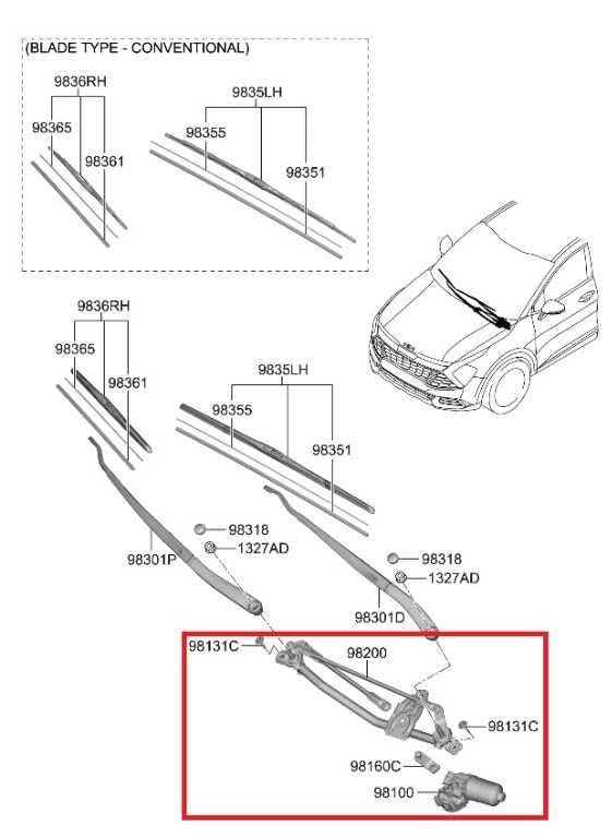 2023-25 Kia Sportage Hybrid EX FR Windshield Wiper Transmission Linkage w/ Motor - Alshned Auto Parts